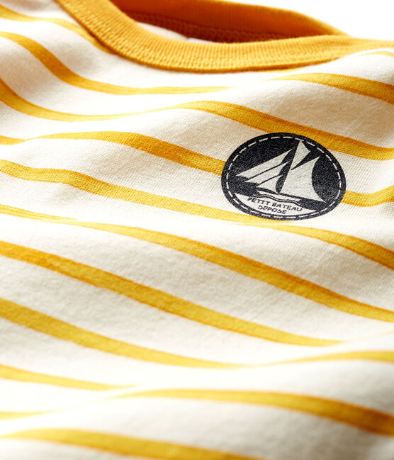 Camiseta de manga larga a rayas para bebé niño blanco MARSHMALLOW/amarillo BOUDOR