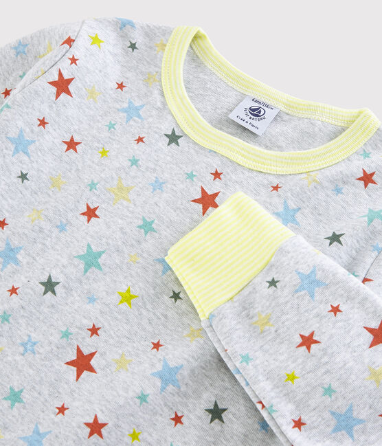 Pijama gris jaspeado con estrellas de niño de algodón gris POUSSIERE/blanco MULTICO