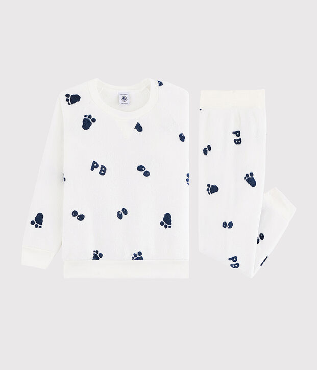 Pijama de ni&ntilde;o peque&ntilde;o de polar blanco/azul