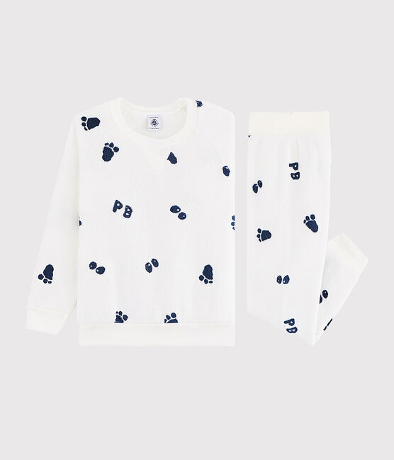 Pijama de niño pequeño de polar blanco MARSHMALLOW/azul MEDIEVAL CN