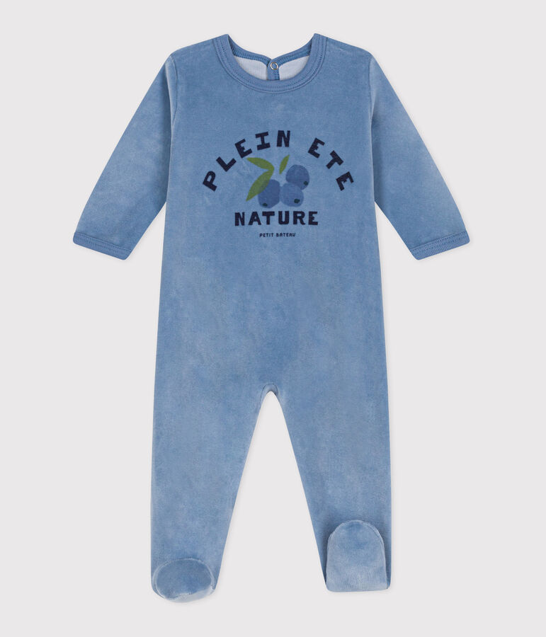 Pijama de terciopelo con abertura trasera para beb&eacute; azul