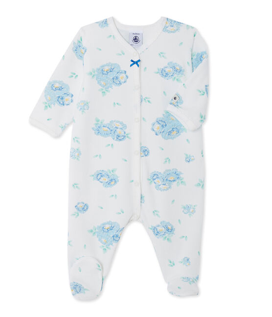 Pelele estampado de terciopelo para bebé niña blanco LAIT/azul BLEU/ MULTICO