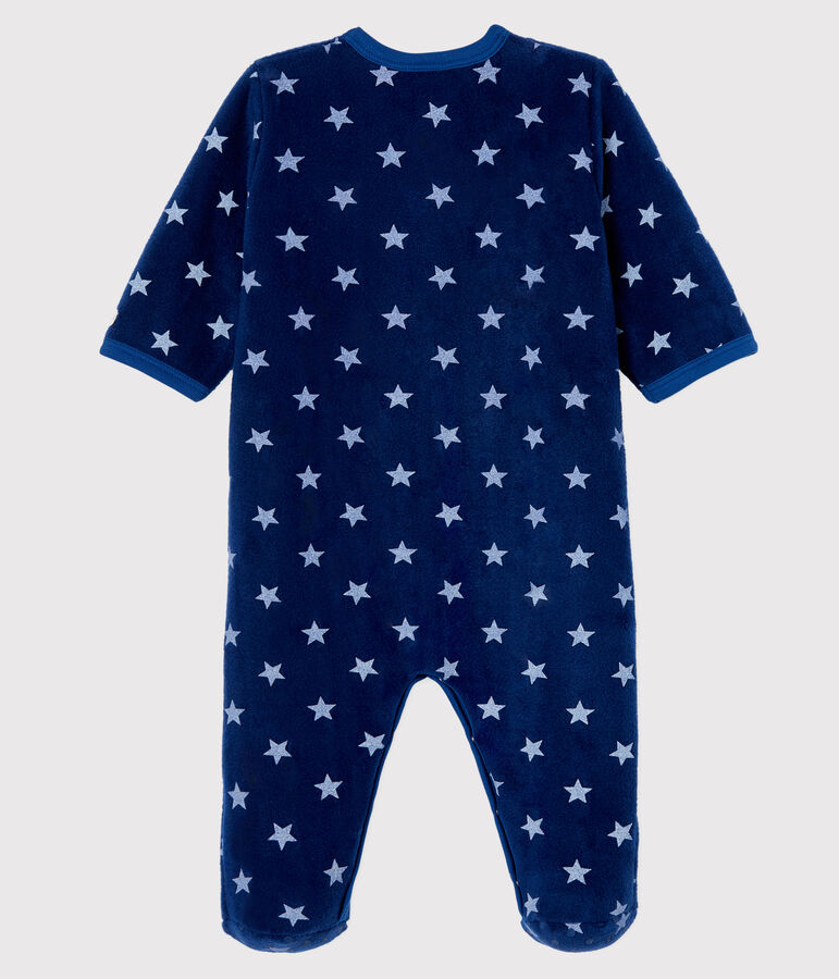 Mono pijama con estrellas de beb&eacute; de tejido polar azul/blanco
