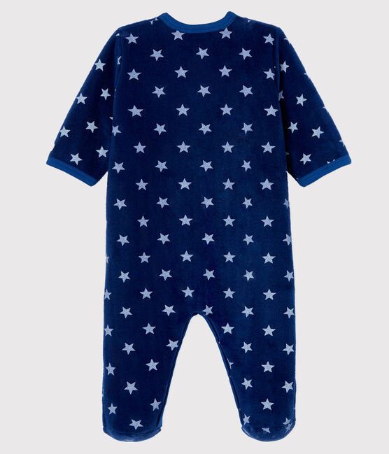 Mono pijama con estrellas de bebé de tejido polar azul MEDIEVAL/blanco MARSHMALLOW