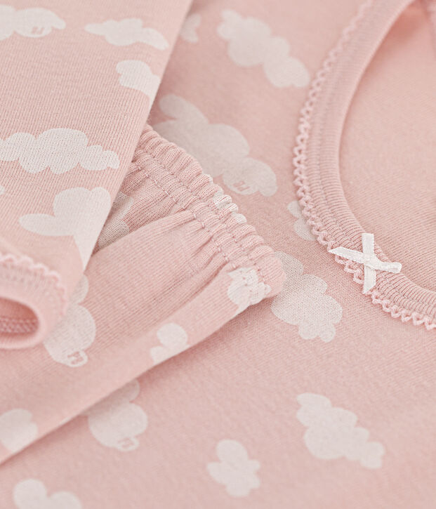 Pijama infantil de algod&oacute;n con estampado de nubes rosa/blanco
