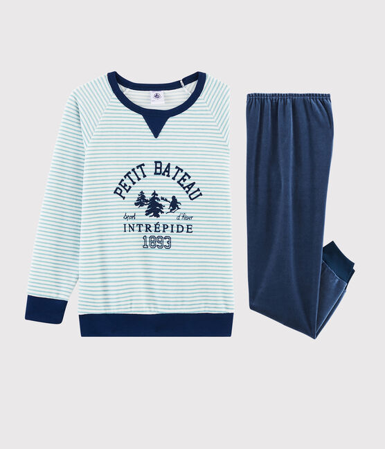 Pijama con dibujo de yeti de terciopelo de niño pequeño azul MEDIEVAL/blanco MULTICO