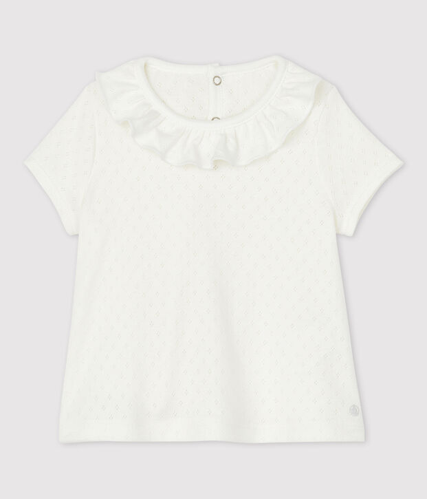 Blusa calada de manga corta de algod&oacute;n de beb&eacute; ni&ntilde;a blanco