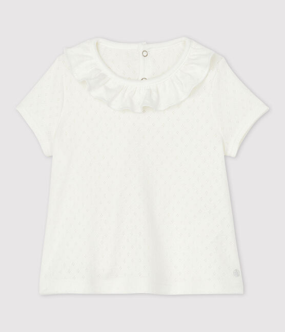 Blusa calada de manga corta de algodón de bebé niña blanco MARSHMALLOW