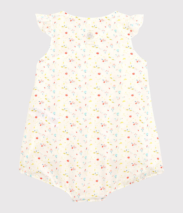 Mono corto de flores de beb&eacute; ni&ntilde;a de tejido tubular de urdimbre y trama de algod&oacute;n ecol&oacute;gico blanco/multicolor