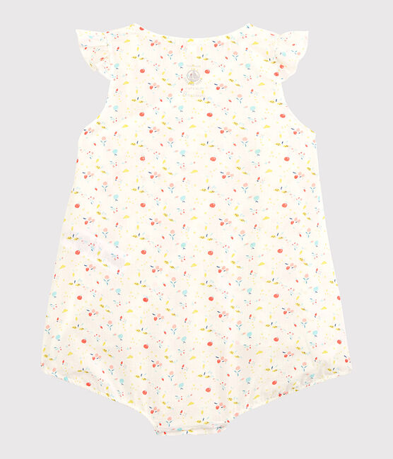 Mono corto de flores de bebé niña de tejido tubular de urdimbre y trama de algodón ecológico blanco MARSHMALLOW/blanco MULTICO