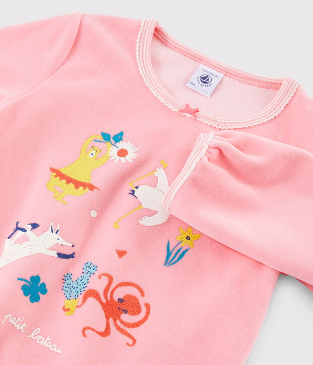 Pijama rosa con animales yoga de ni&ntilde;a de terciopelo rosa
