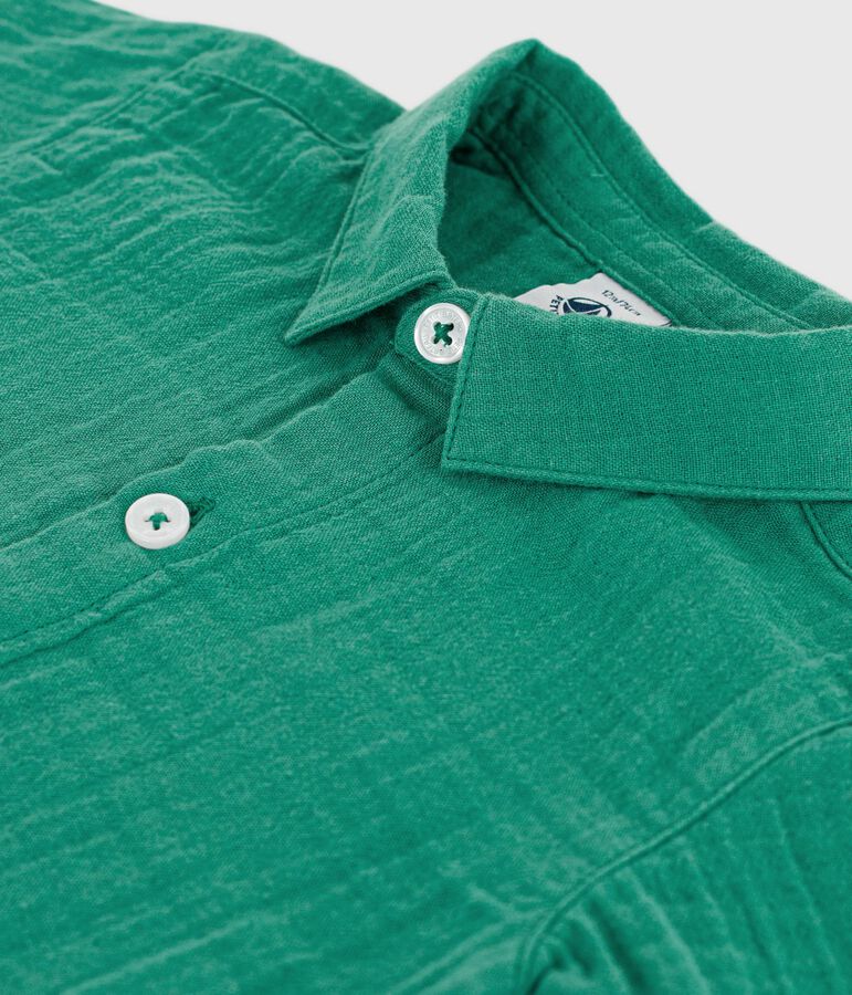 Camisa lisa de algod&oacute;n/lino de manga corta para beb&eacute; verde