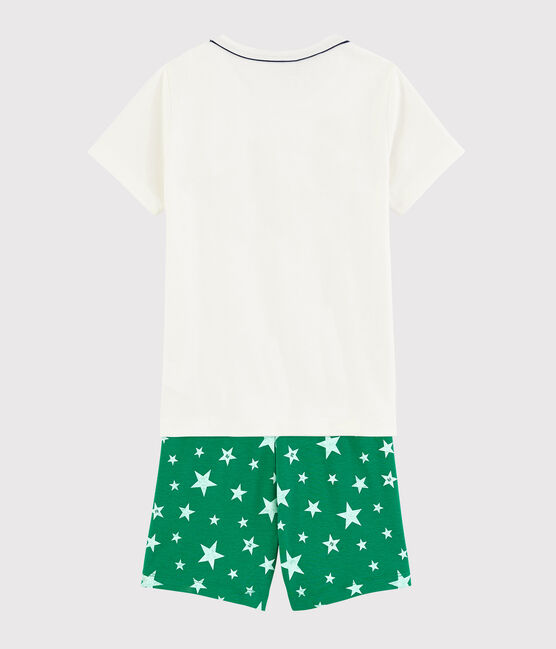 Pijama corto verde con estrellas de algodón de niño blanco MARSHMALLOW/verde GAZON