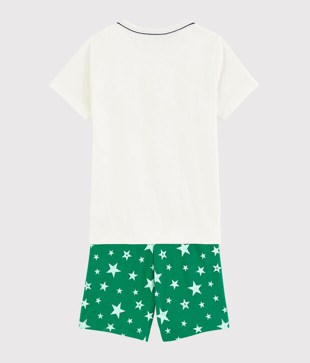 Pijama corto verde con estrellas de algod&oacute;n de ni&ntilde;o blanco/verde