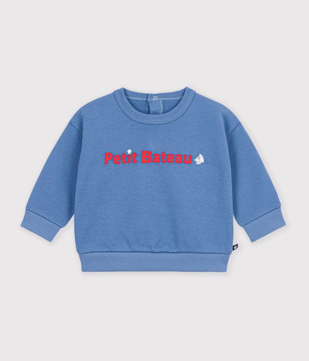 Sudadera lisa de algod&oacute;n con bordado para beb&eacute; azul