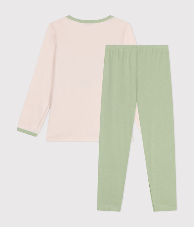Pijama de manga larga de ni&ntilde;a de algod&oacute;n beige/verde