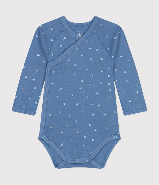 Bodi cruzado de manga larga de algodón para bebé azul BEACH/ MARSHMALLOW
