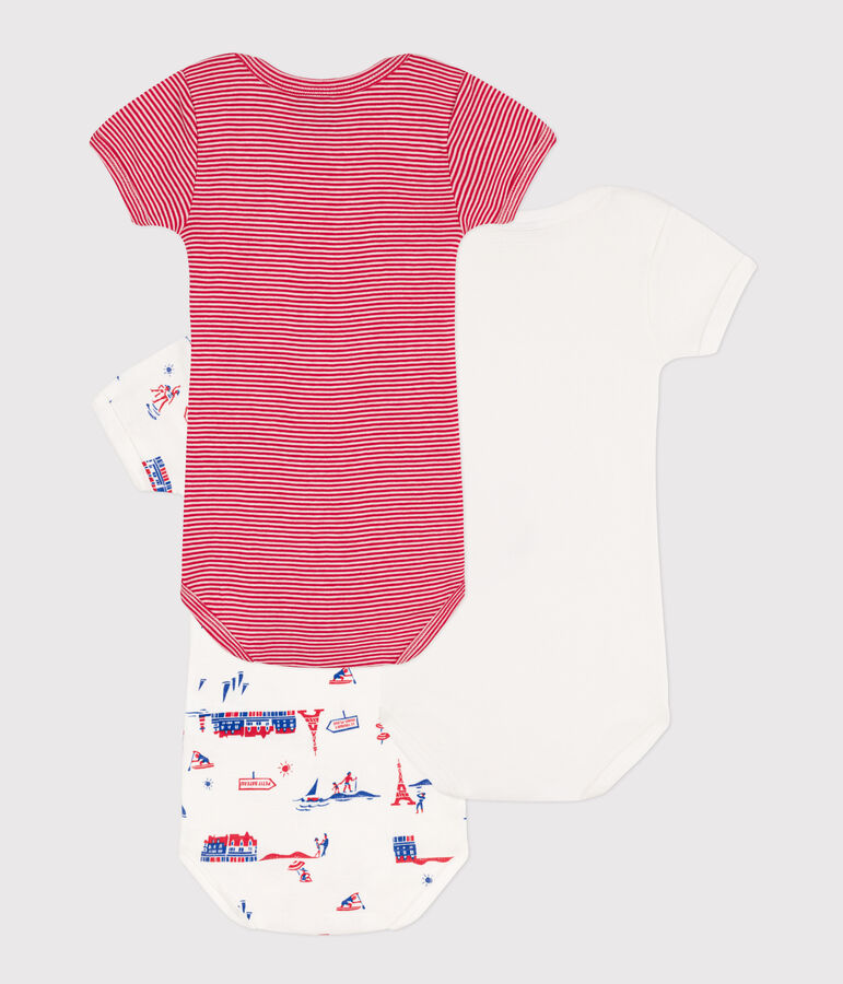 Juego de 3 bodis de algod&oacute;n de manga corta con motivo de Par&iacute;s multicolor