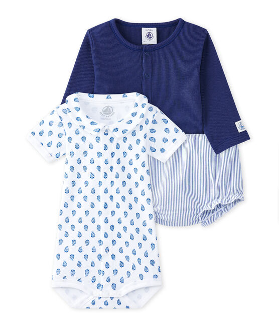 Conjunto de 3 piezas para bebé niño azul CHALOUPE/blanco ECUME/ PERSE