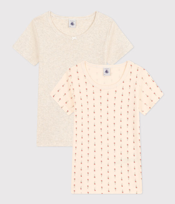 Juego de 2 camisetas infantiles de algodón de manga corta con flor variante 1