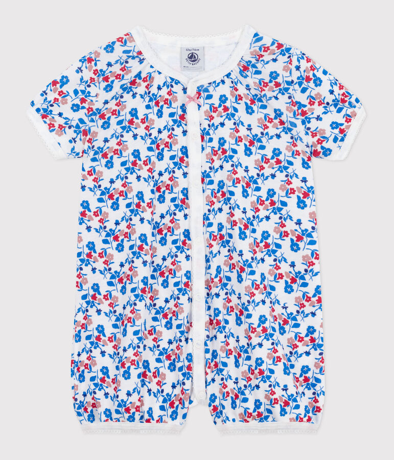 Mono corto de algod&oacute;n con flores para beb&eacute; blanco/multicolor