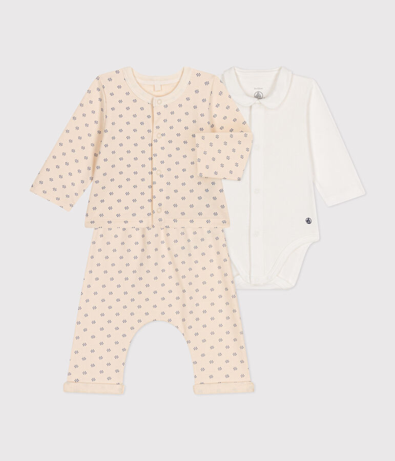 Conjunto de 3 piezas de mulet&oacute;n ligero para beb&eacute; crudo/azul