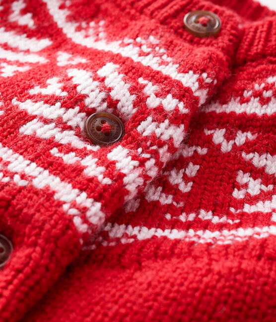 Cárdigan 100 % lana para bebé rojo TERKUIT/blanco MARSHMALLOW