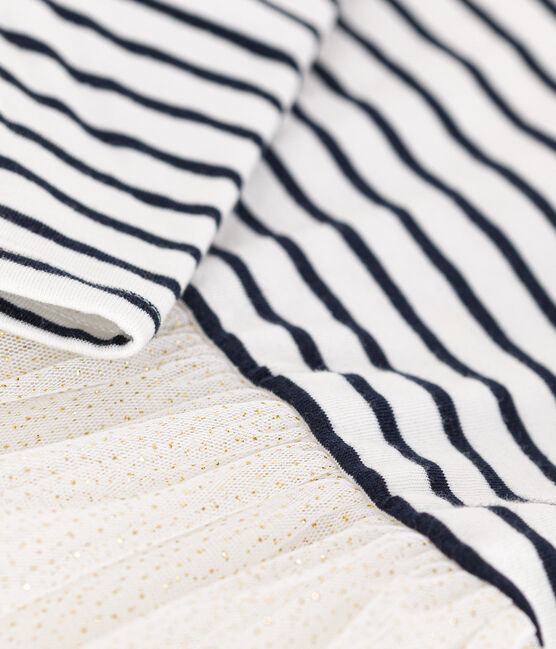 Vestido de túbico a rayas y tul para bebé blanco MARSHMALLOW/blanco MULTICO