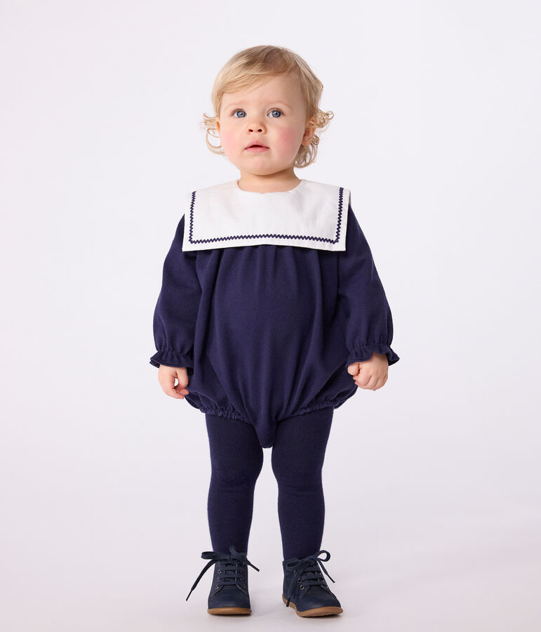 Mono corto de algod&oacute;n con cuello marinero para beb&eacute; azul