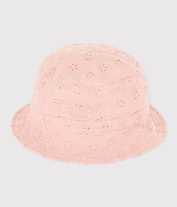 Gorro con bordado ingl&eacute;s para beb&eacute; rosa