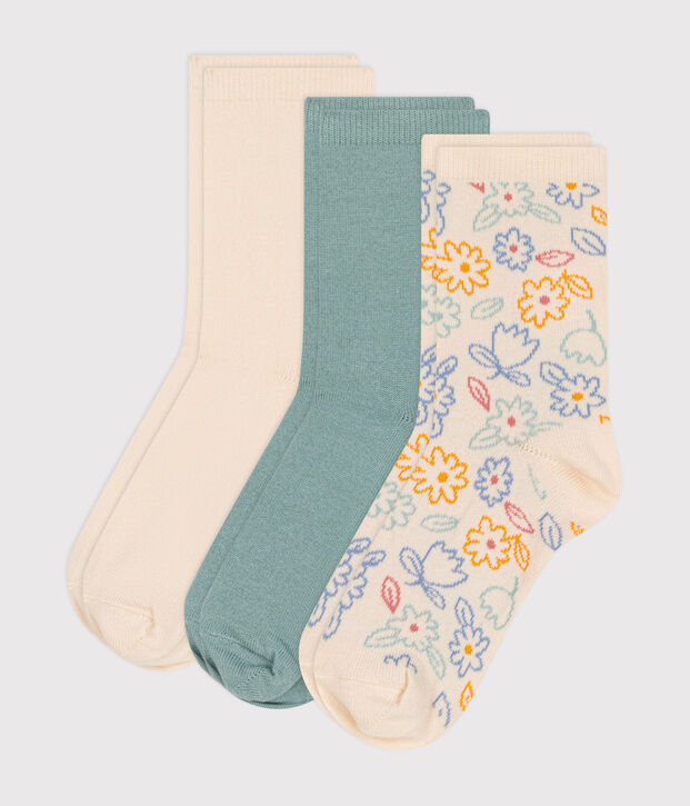 3 pares de calcetines infantiles de algod&oacute;n con flores multicolor