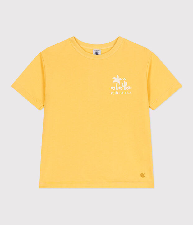 Camiseta infantil de manga corta de algod&oacute;n con estampado amarillo