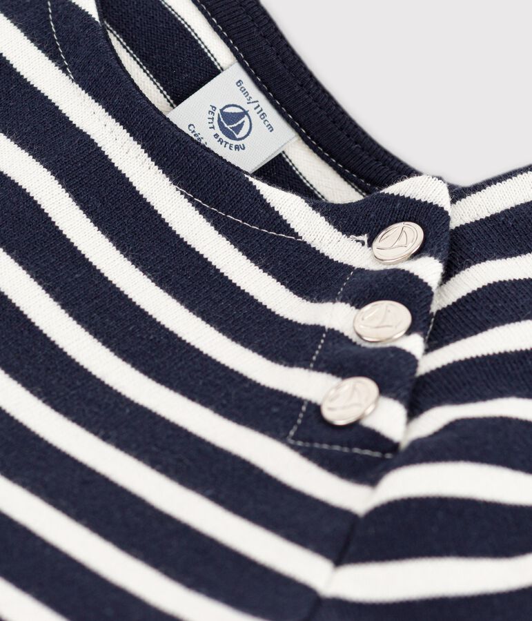 Vestido de manga corta de algod&oacute;n de ni&ntilde;a azul/blanco