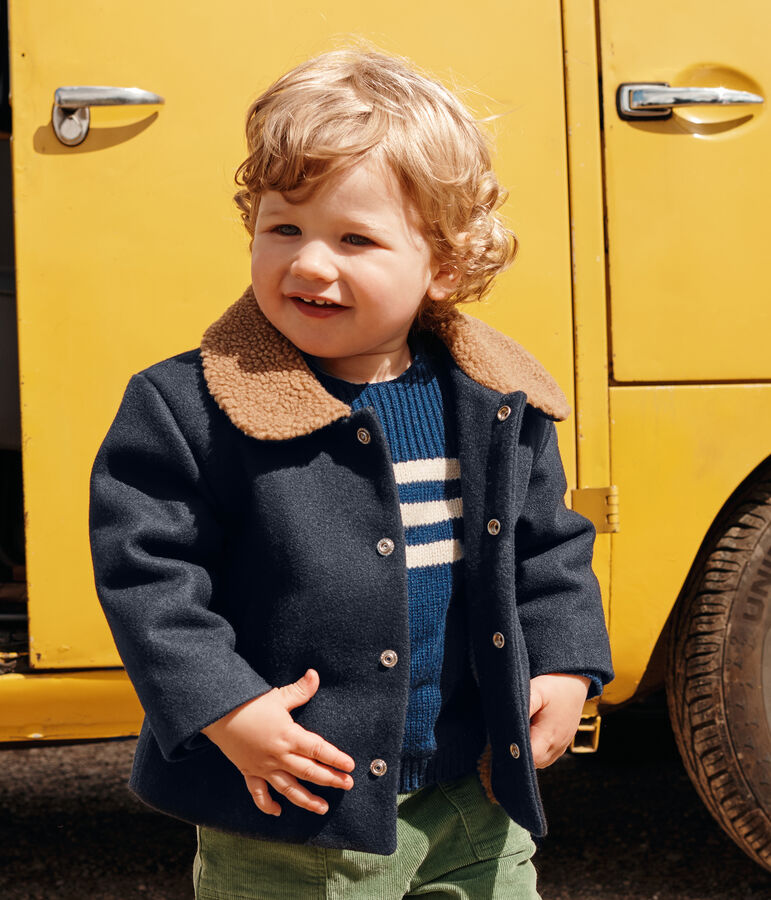 Chaqueta de pa&ntilde;o de lana para beb&eacute; azul