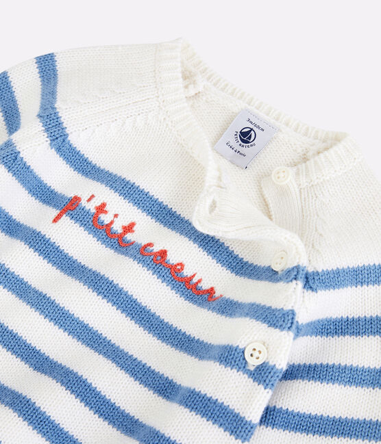 Conjunto de 2 prendas marineras de bebé de tejido de punto de lana y algodón blanco MARSHMALLOW/azul ALASKA