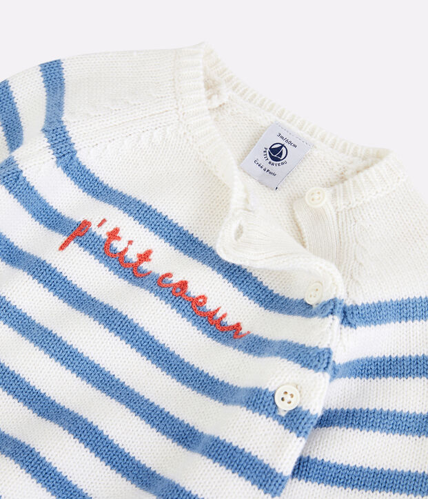 Conjunto de 2 prendas marineras de beb&eacute; de tejido de punto de lana y algod&oacute;n blanco/azul