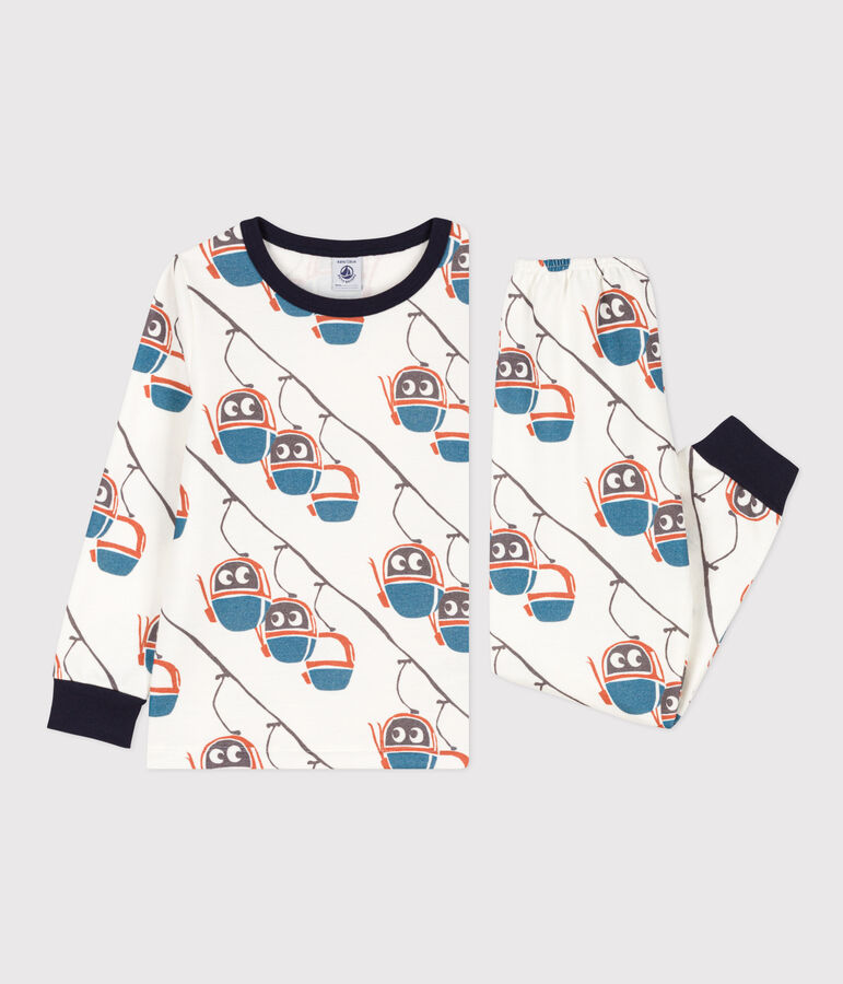 Pijama de felpa telecabina para ni&ntilde;o/ni&ntilde;a blanco/multicolor