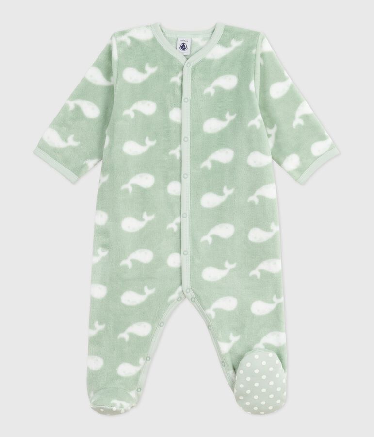 Sobrepijama polar de invierno con estampado de ballenas para beb&eacute; verde/blanco