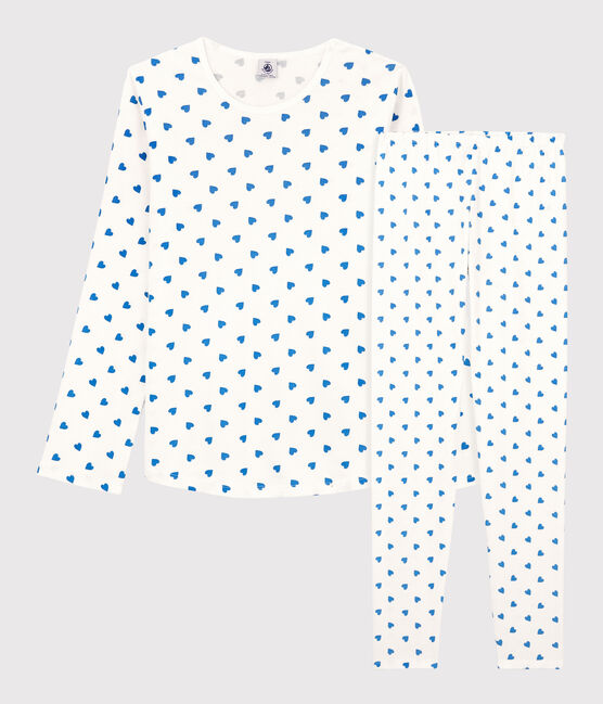 Pijama con corazones azules algodón de chica/mujer blanco MARSHMALLOW/azul BRASIER
