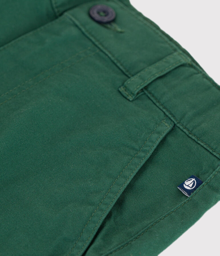 Bermudas infantiles cortas y lisas de sarga de algod&oacute;n verde