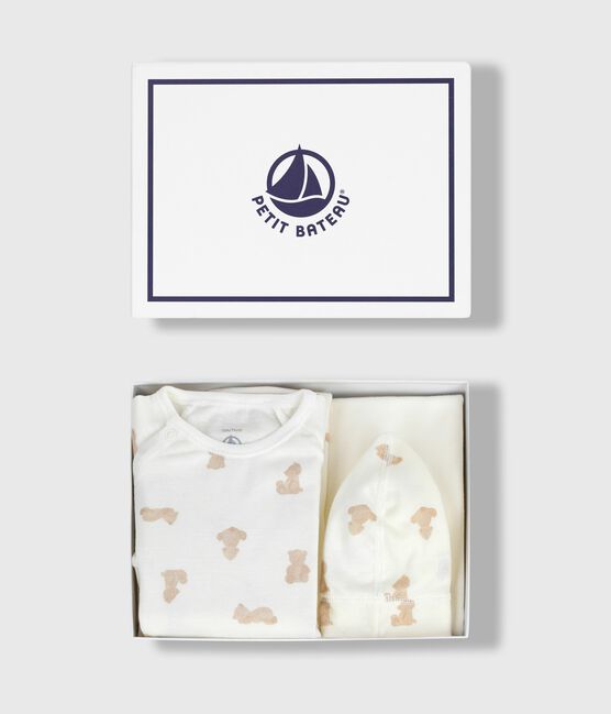 Estuche regalo para bebé de algodón estampado MARSHMALLOW/ BRUN