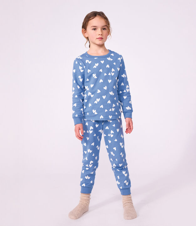 Pijama infantil de mulet&oacute;n con corazones azul/blanco