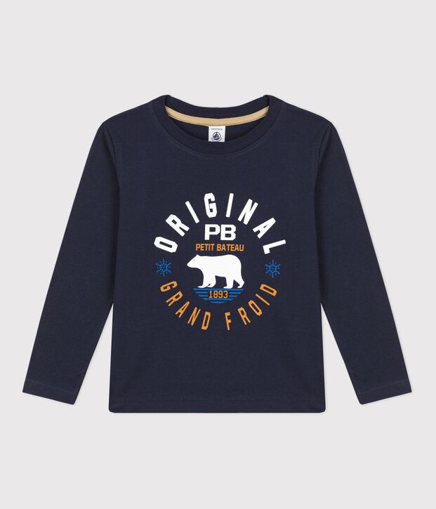 Camiseta de manga larga de algod&oacute;n de ni&ntilde;o azul/azul