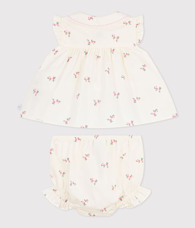 Conjunto de 2 piezas de algod&oacute;n con blusa y pololo estampados de flores para beb&eacute; crudo/multicolor