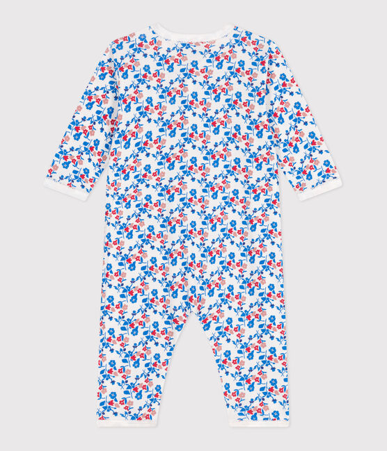 Pijama de algodón sin pies con flores para bebé blanco MARSHMALLOW/blanco MULTICO