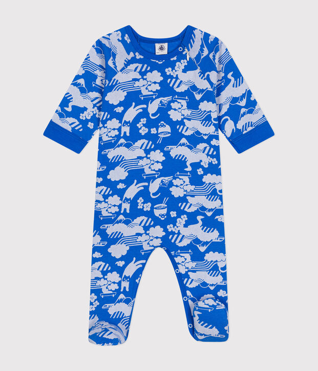 Pijama con cremallera de algod&oacute;n para beb&eacute; azul/blanco