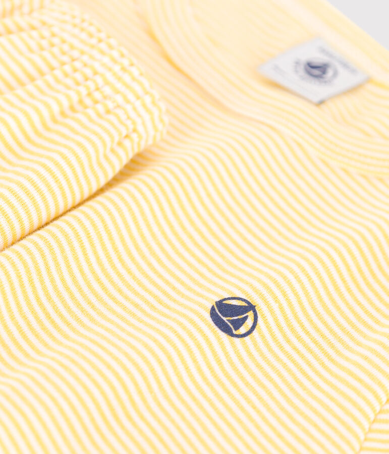 Pijama infantil corto de algod&oacute;n a rayas amarillo/blanco
