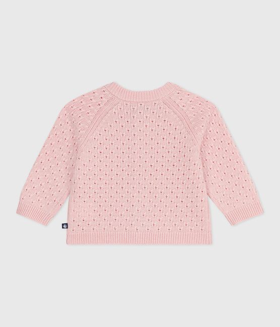 Cárdigan liso de punto tricotado de lana y algodón para bebé rosa JOLI
