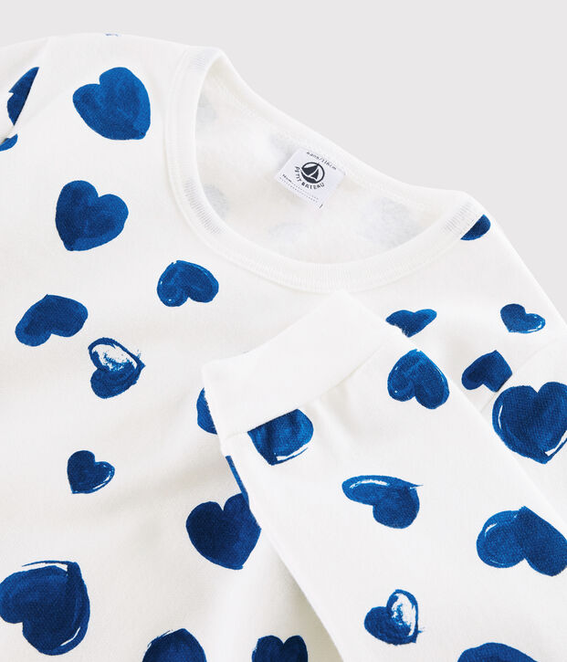 Pijama de chica - mujer con corazones de punto blanco/azul