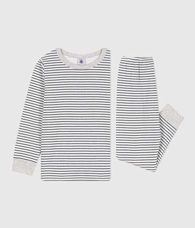 Pijama de t&uacute;bico a rayas para ni&ntilde;o/ni&ntilde;a blanco/azul
